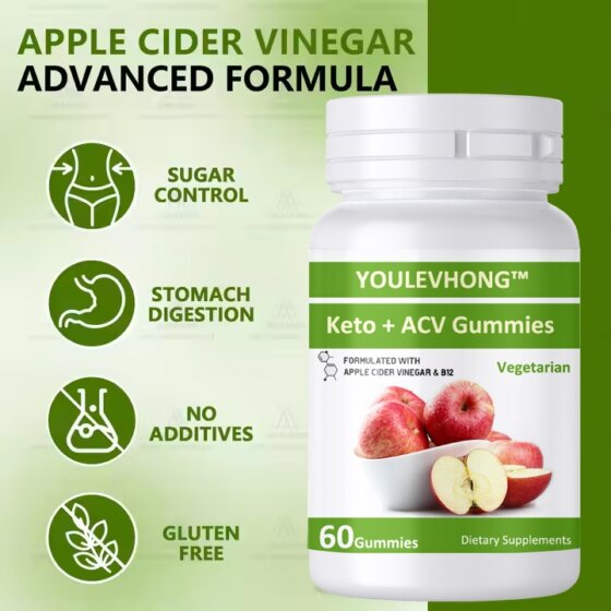 YOULEVHONG ACV Keto Gummies — Natural Apple Cider Vinegar Keto Weight Management & Digestive Support Supplements
